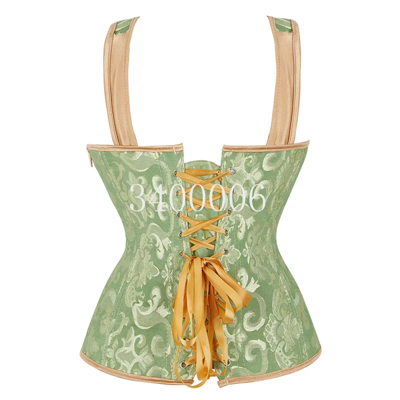Caudatus Corsets and Bustiers Satin Sexy Brocade Corset with Straps Plus Size Zipper Jacquard Overbust Corset Vest Vintage Black