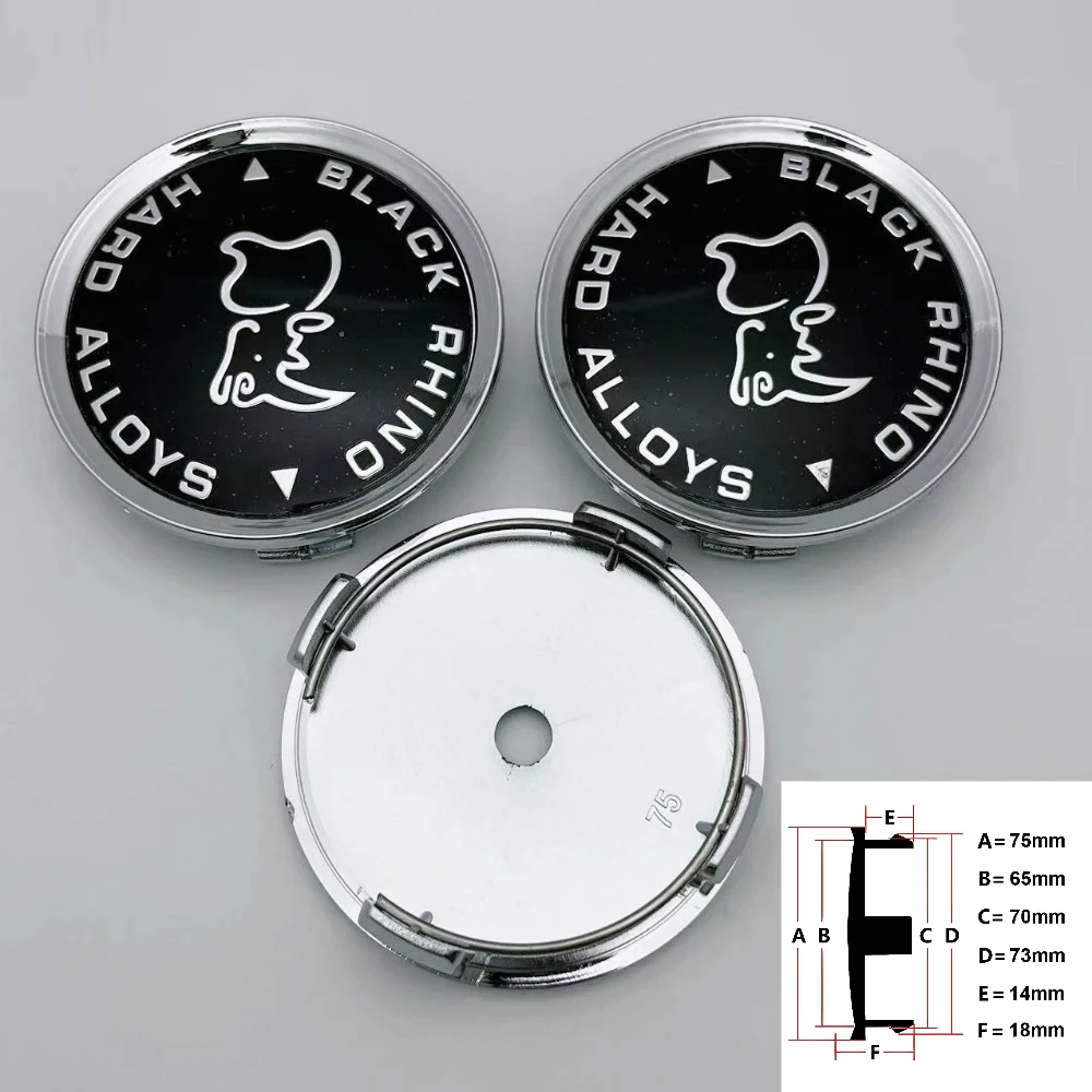 

4pcs 75mm 70mm Black Rhino Logo Emblem Car Wheel Center Caps Wheels Hub Dust Cover Rim Hubcaps Replace Car Styling Accessories