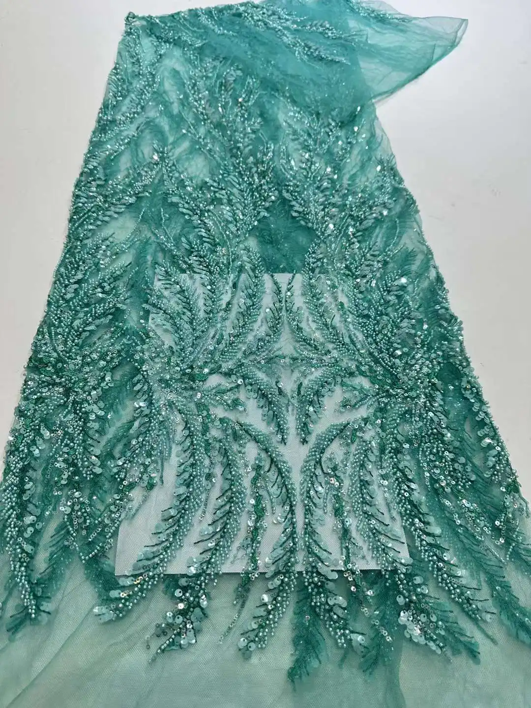 New 3D Sequins Embroidery French Mesh ,Beaded African Nigeria Fabric Lace ,Ladies\'s Dress ,Bride Dress ,Color Customization