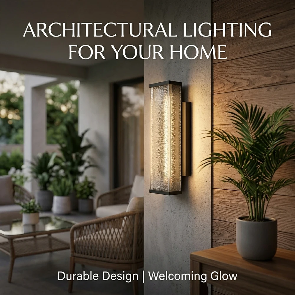 Waterproof Exterior Wall Sconce Modern Minimalist Glass Porch Light 35cm Black Aluminum Outdoor Lighting Fixture for Yard Garage
