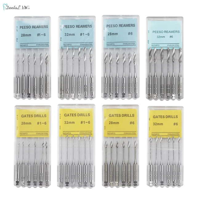 6 sztuk/pudło silnik dentystyczny użyj bram endodontycznych wiertło Peeso rozwiertaki Glidden obrotowe 28mm/32mm # 1-6 Dentysta z pilnikami Endo ze stali nierdzewnej
