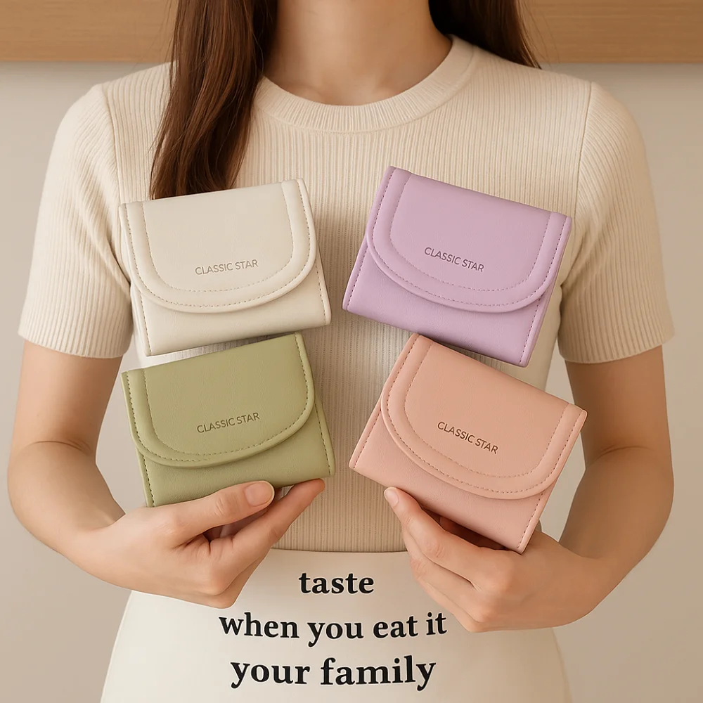 

Fashion Multi Card Women's Wallet Solid Color Fold Short Wallet PU Leather Simple Student Purse Gift