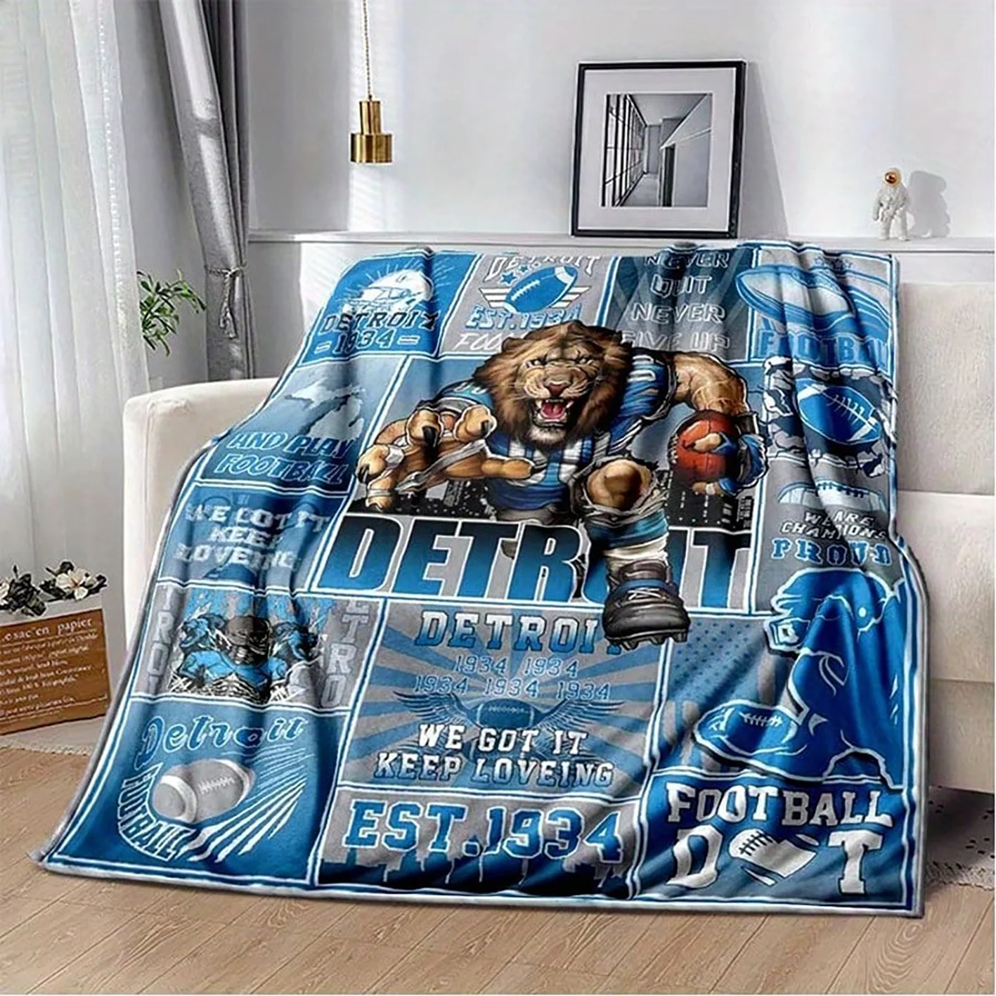 Eagle Baseball Theme Flannel Blanket Blue Bold Inspiring Graphic Print Soft Warm Throw Pillow & Bed Blanket Dual Use Christmas
