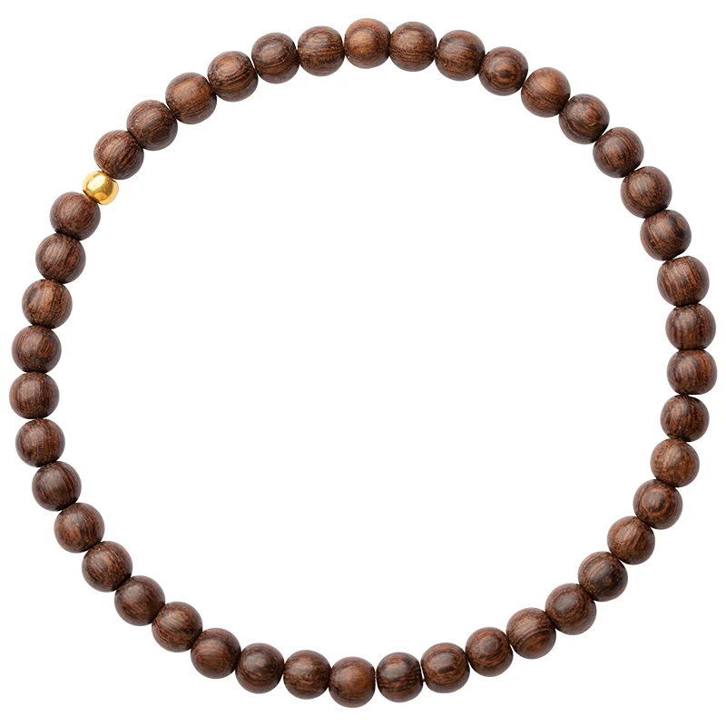 High Quality 18K Real Gold 4mm Beads Natural Wood Rosewood Sandalwood Hand String Bracelet Men Women Buddhist Beads 6mm Gift