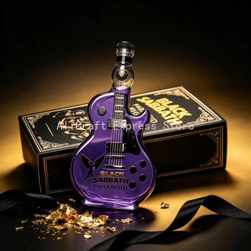 Novelty Guitar Form Glass Whiskey Liquor Bottle, Heavy Metal Rock Music Themed Drinkware Gift for Rock Fan Collectors