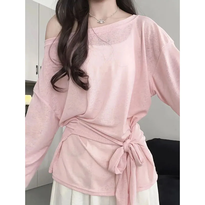 See Through Sun Protection Shirt Women Summer Thin Sheer Breathable Long Sleeve T-shirts Solid Loose Round Collar Basic Clothes