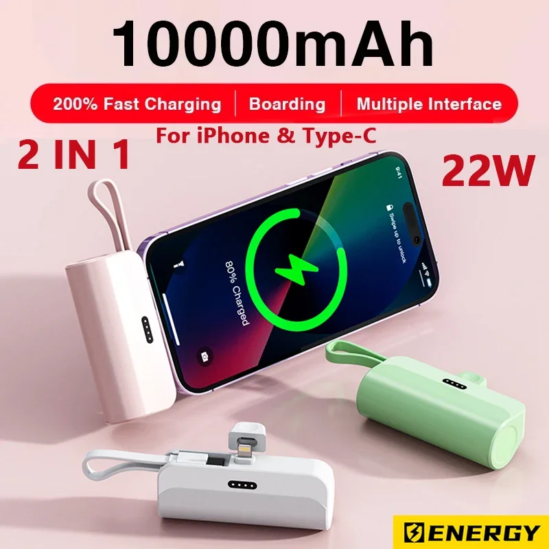 Capsule Mini Wireless Power Bank Grote capaciteit 10000 mAh Snel opladen PowerBank Externe noodbatterij voor iPhone Type-c