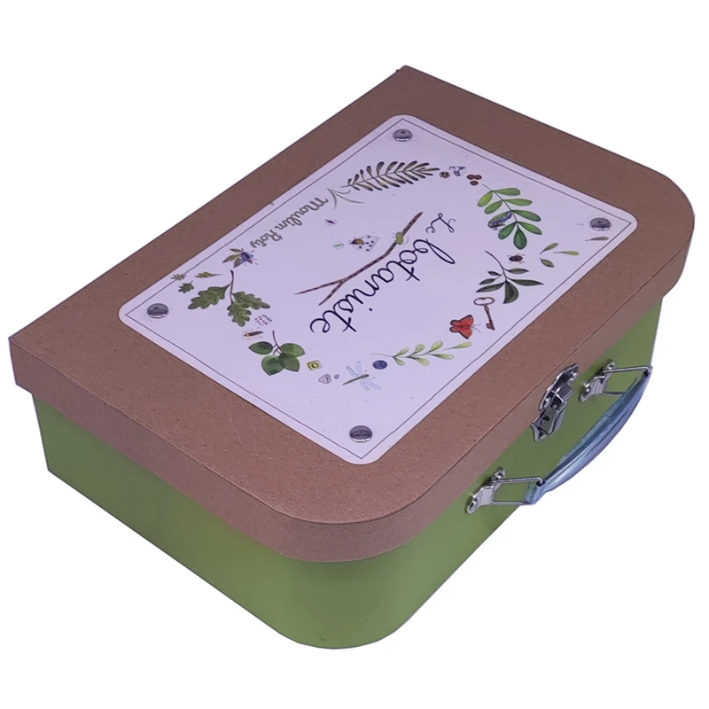 

Custom Hard Cardboard Storage Box Mini Suitcase with Metal Buckle Handle