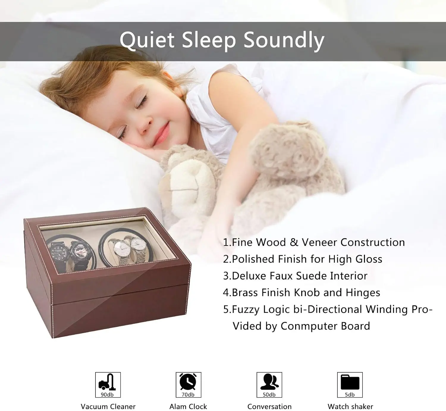 Automatic Watch Winder Storage Box for 4-6 Watches, Display Case with PU Leather