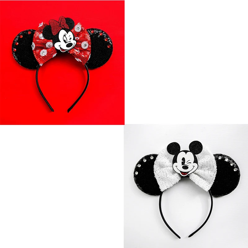 

Disney Cosplay Mickey Ears Headband Girls Cute Minnie Mouse Hairbands Women Sequins Bow Hair Accessories Kids Friends Party Gift