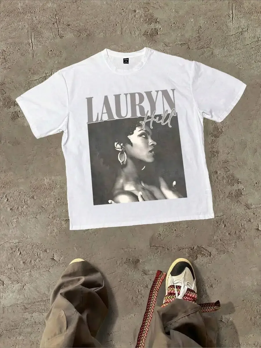 2026 Fashion New Women Crew Neck Short Sleeve T-Shirt, LAURYN Letter Art & Side Face Graphic Print, Joker Style Summer Casual Daily Basic Top Tee