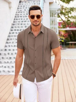 남성용 스트라이프 셔츠, 비즈니스 스탠딩 칼라, 반팔 캐주얼, 하라주쿠 스트리트 비트, 스트리트 캐주얼 셔츠 S-5XL, 신제품