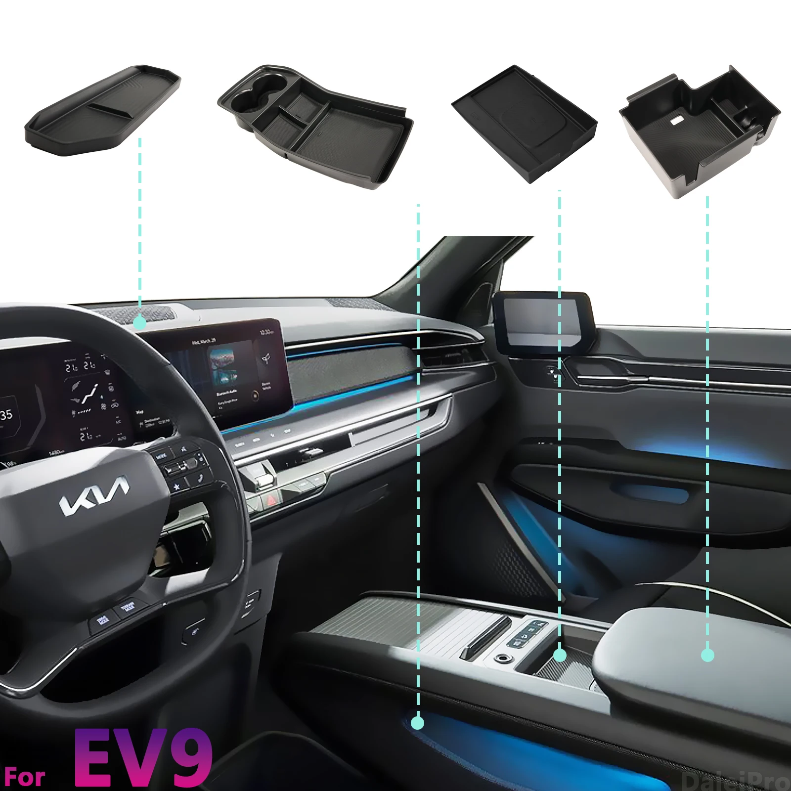 

Для KIA EV9 2024 2025 автомобильный подлокотник ящик для хранения нижняя центральная консоль органайзер подстаканник ящик для хранения беспроводное зарядное устройство панель коврик
