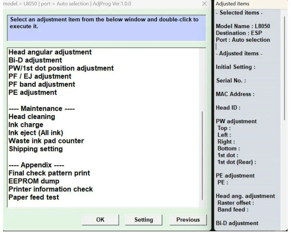 Imagem -05 - Programa de Código de Software V1.0.0 Adjprog Impressora de Ajuste para Técnico Epson Ecotank L8050 L18050 L18058 L8058 L8050 L18050