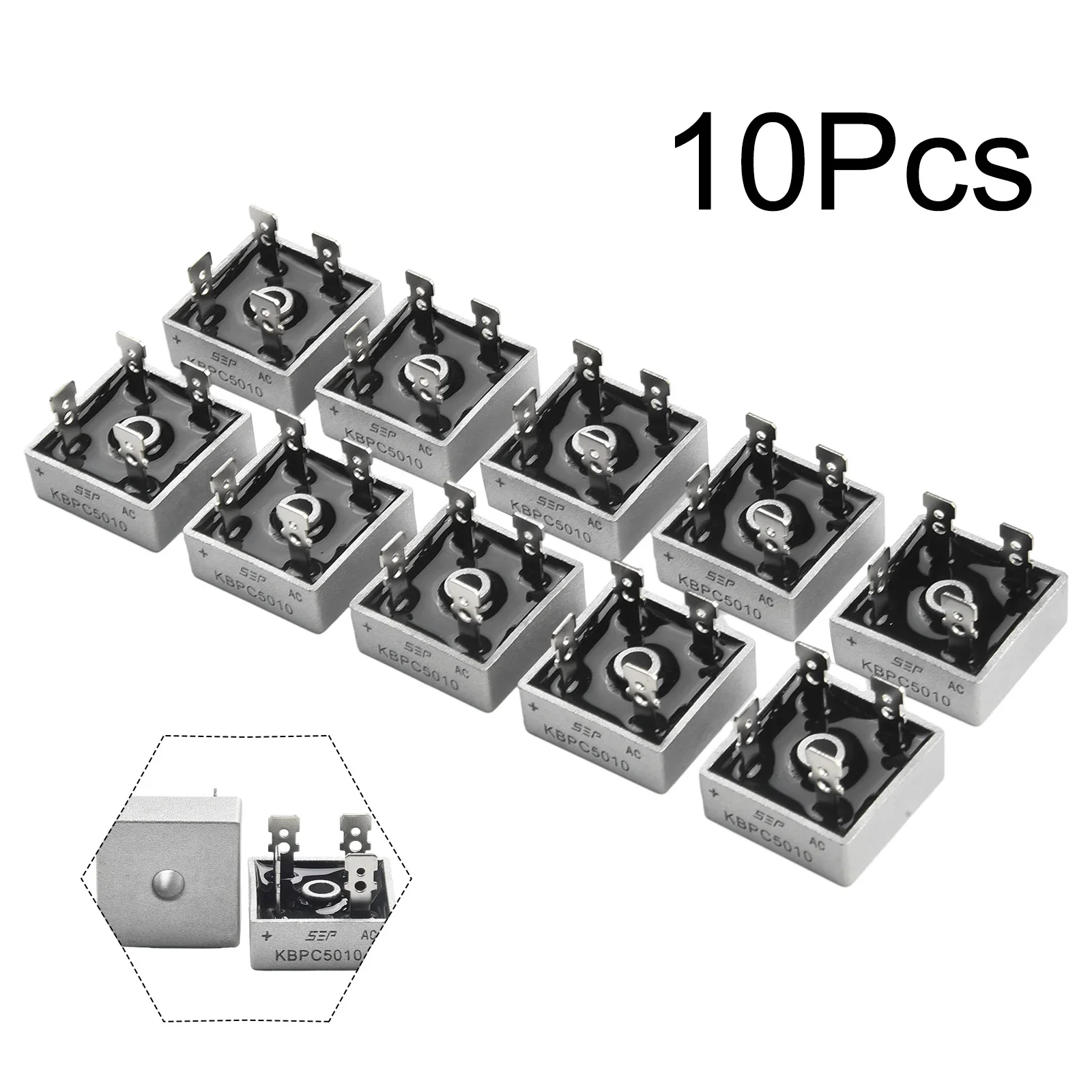 KBPC5010 1000V50A Metal Case Single Phases Diode Bridge Rectifier 10 Pack Electrically Isolated Case for Heat Dissipation