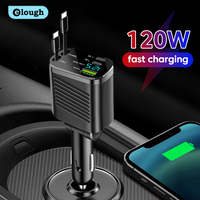 Elough Digital Display Car Charger With Super Fast Type C To Type C iOS Retractable Cable USB QC3.0 Car Phone Charger For iPhone