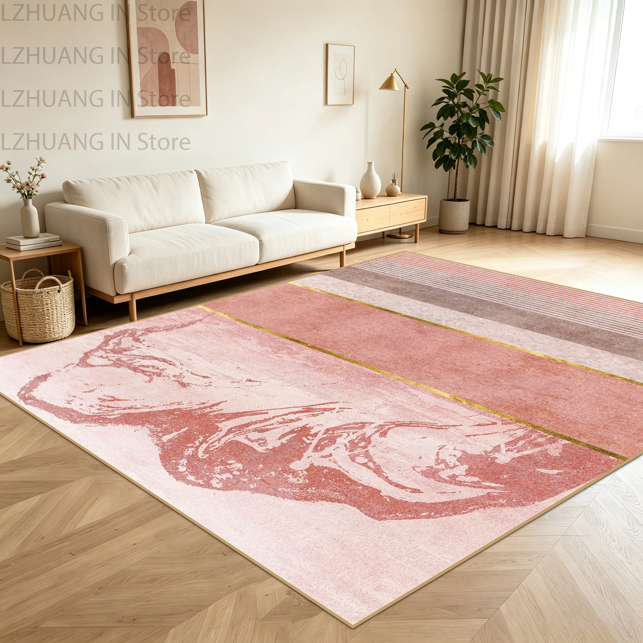Morandi Color Series Geometric Shape Decoration Home Carpet Pink Printing Non-slip Bedroom Rug Fluffy Easy Cleaning Parlor Mat