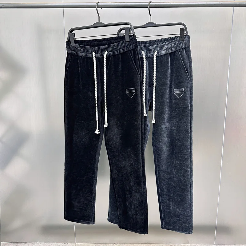 

Faionable Thiened Velvet Dstring Sports Casual Pants for Young Men Autumn Winter Straight Leg Long Trousers Urban Sle