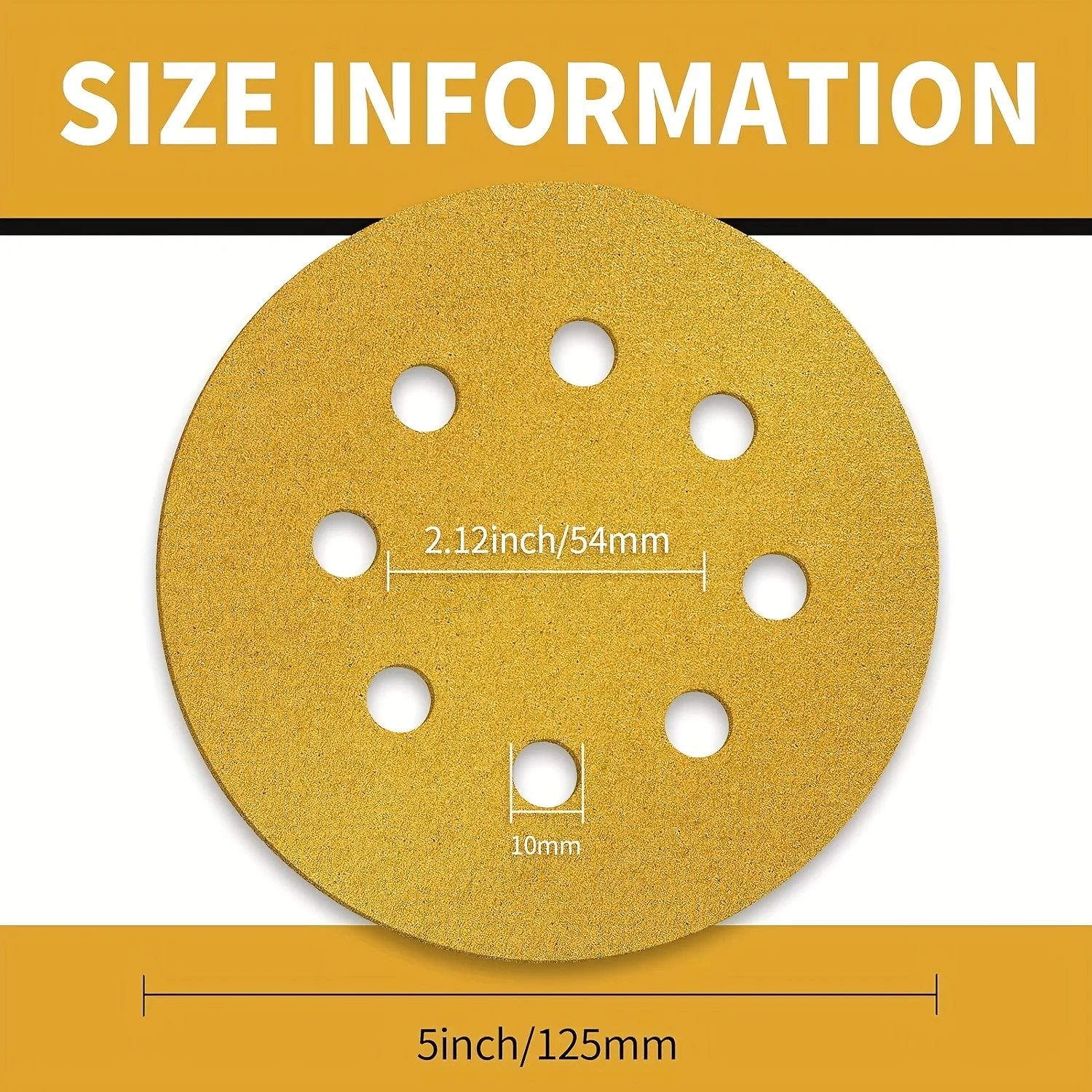 10 Buah Cakram Amplas Emas 5 Inci 8 Lubang, Cakram Amplas Berkualitas Tinggi Tahan Debu dan Tahan Blok, Cocok untuk Pekerjaan Kayu