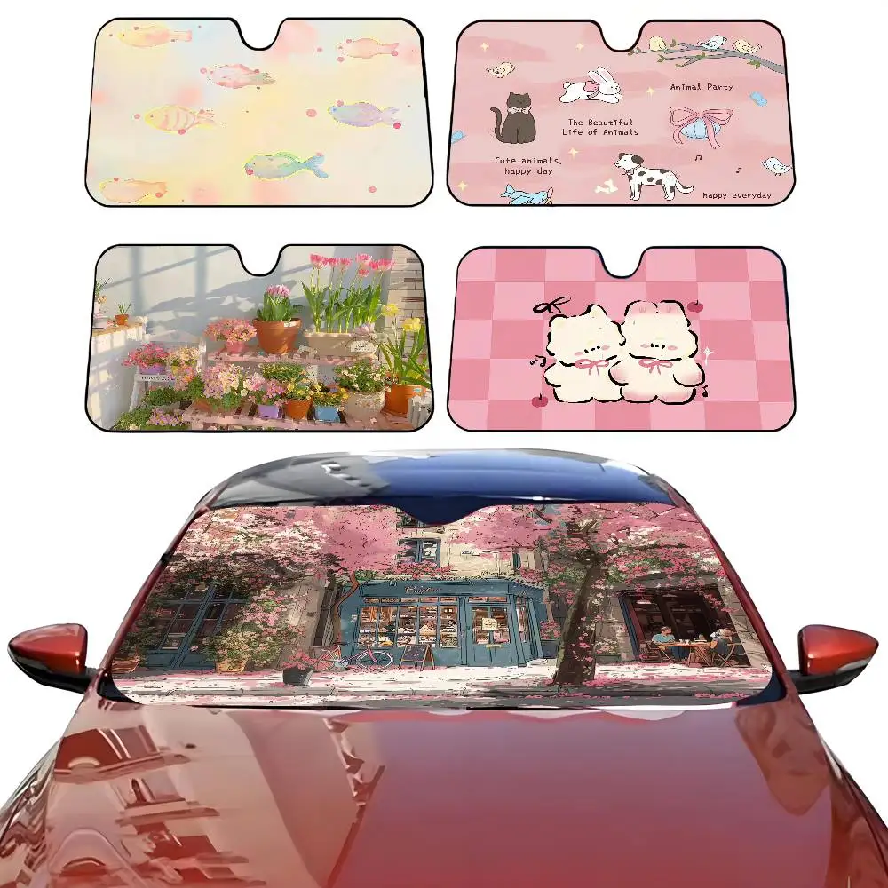 

P-Pink C-Cute автомобильный солнцезащитный козырек, зонтик, лобовое стекло автомобиля, солнцезащитный козырек, защита от ультрафиолета и внутренний охладитель