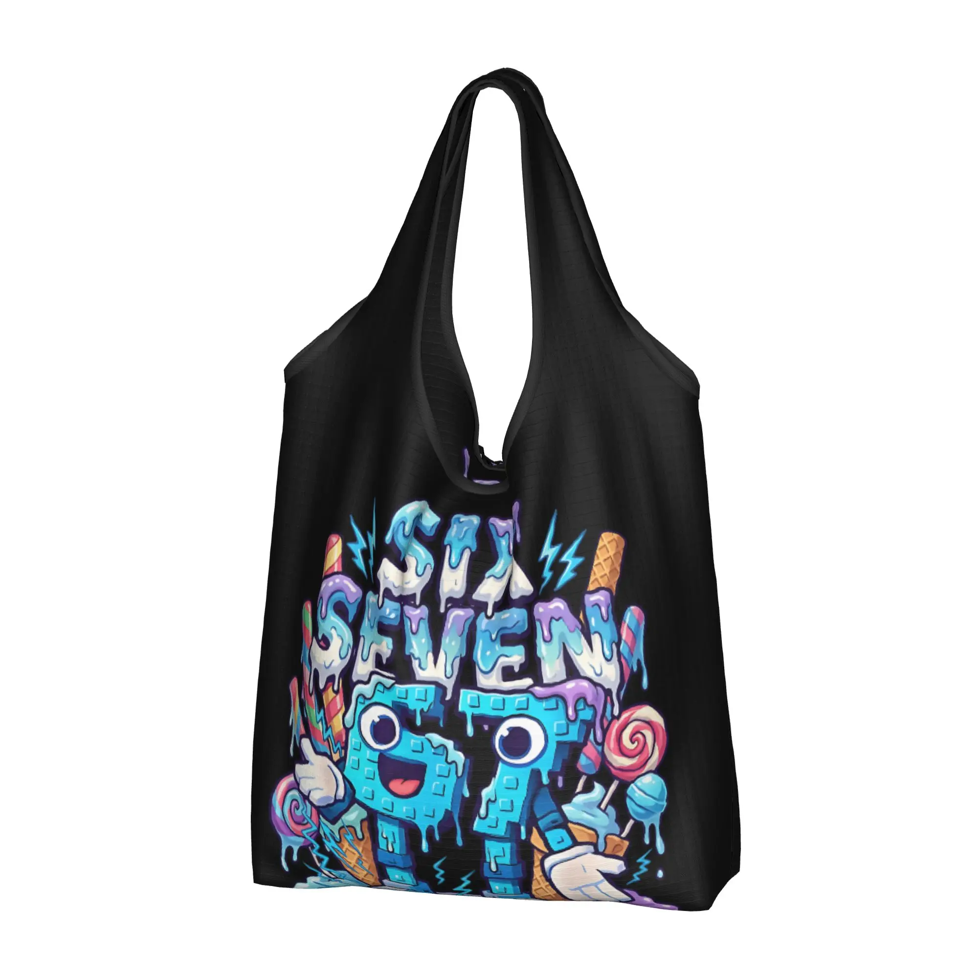 Recycling Six Seven 67 Shopping Bag Women Tote Bag Portable Funny  Grocery Shopper Bags