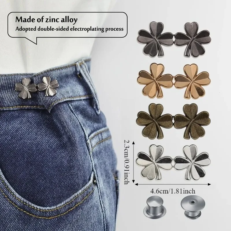 1 Pair Reusable Flower Waist Button Tighteners Four Leaf Clover Reusable Flower Waist Seamless Button Fastener Pants Skirts