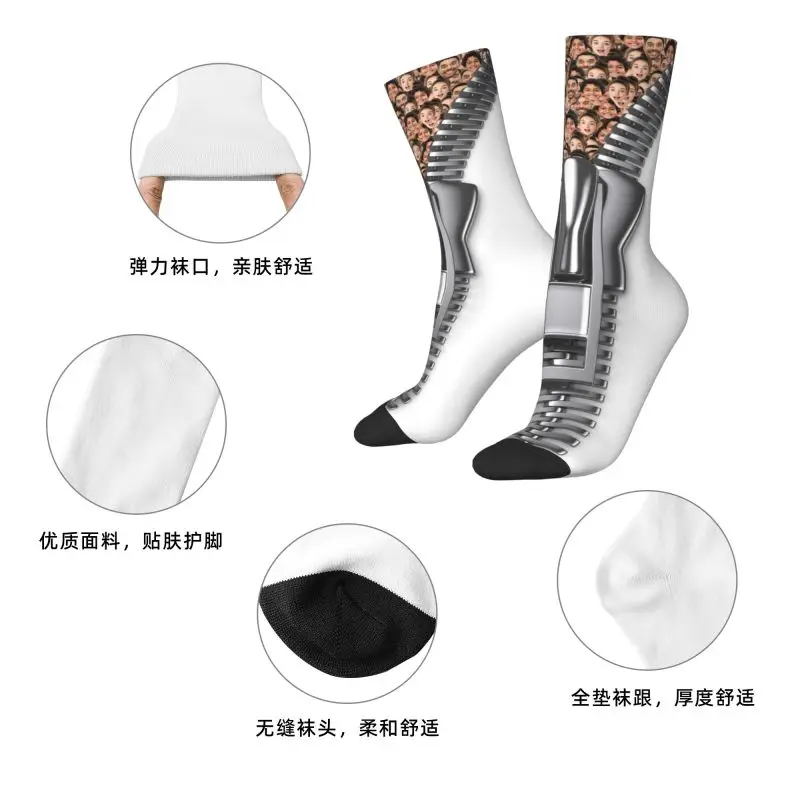 Presente de rosto com zíper masculino divertido personalizado para pai meias unissex quentes respiráveis com impressão 3D meias