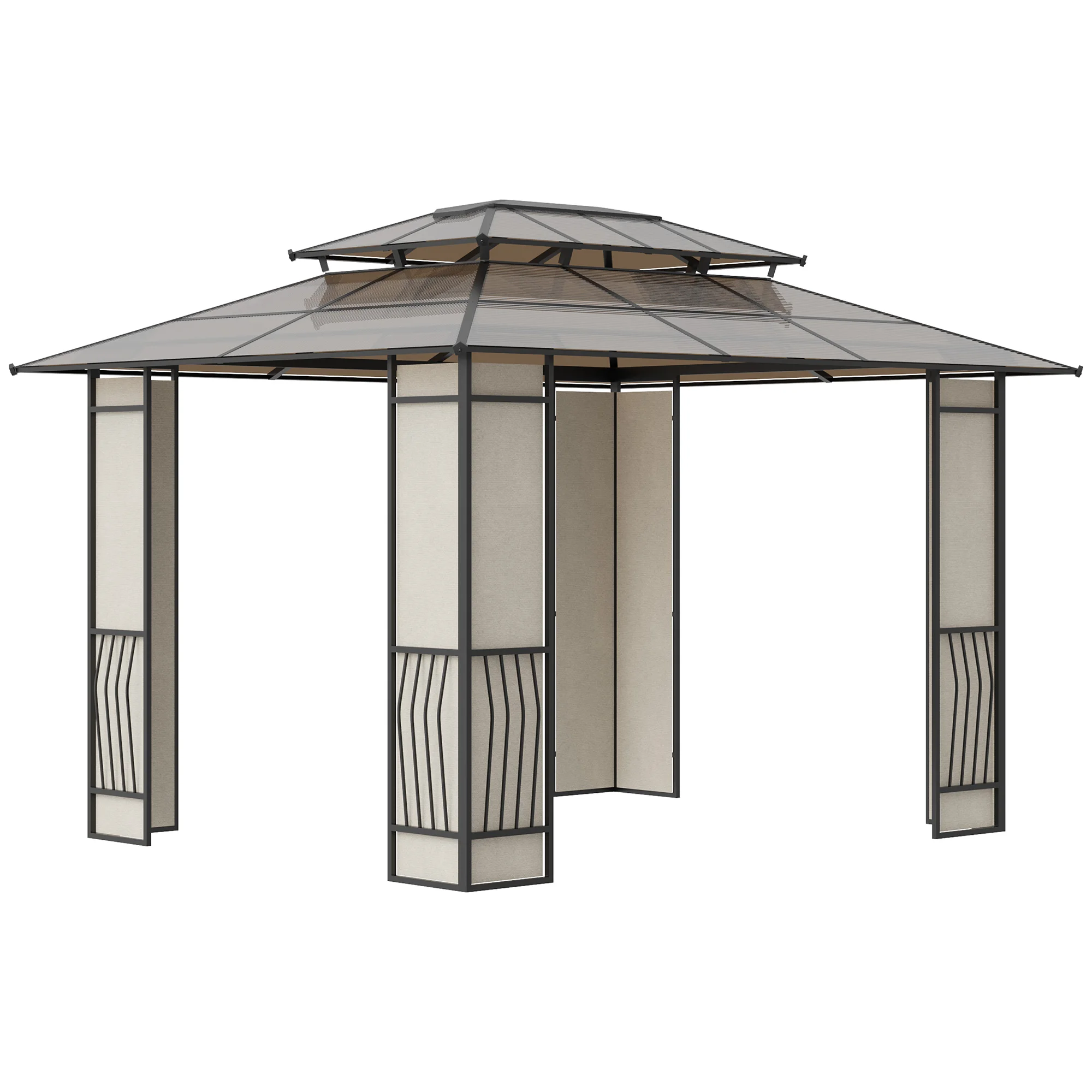 Outsunny garden gazebo 3,6x3 m outdoor pavilion polycarbonate roof steel structure aluminum sunscreen