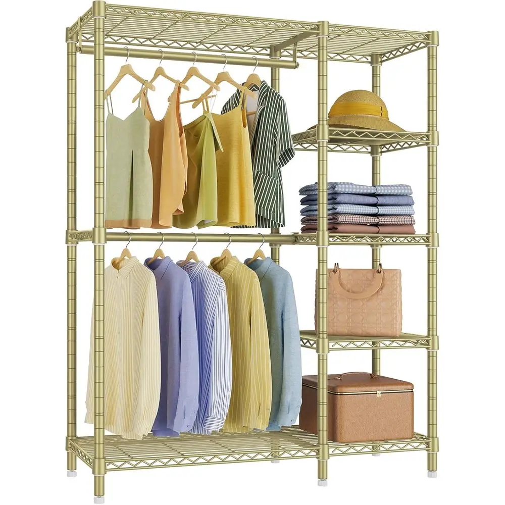 

Heavy-Duty 670lbs Capacity 5-Tier Adjustable Garment Rack - Portable Metal Closet Storage for Bedroom & Small Spaces (Gold)