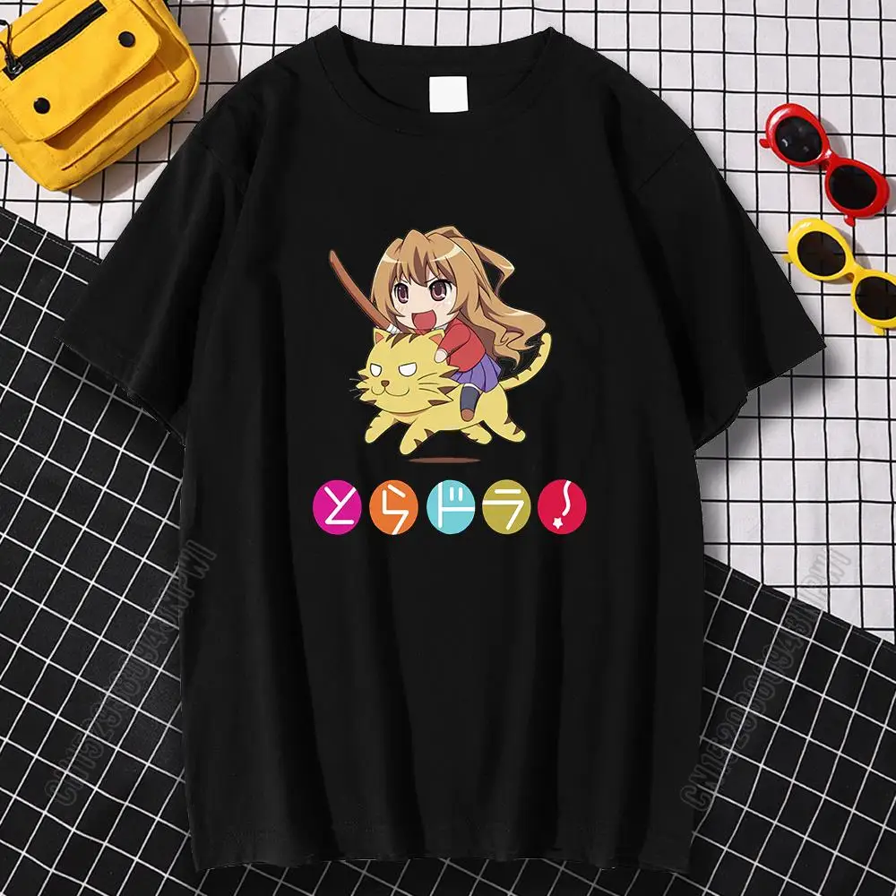 Anime Toradora T Shirts Summer 100% Cotton Loose Harajuku Tee Shirts Man Woman O Neck Hip Hop Streetwear Top Cartoon Tshirts