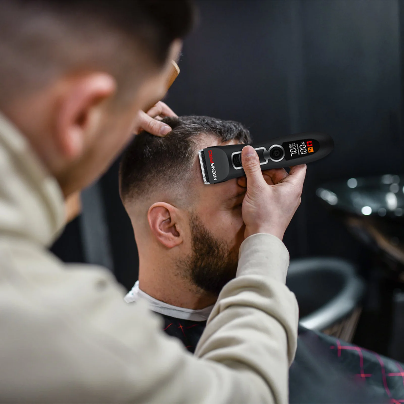 HIENA 프로 이발기, HYN-903 살롱 전기 헤어 트리머, 스마트 디스플레이 화면, 남성용 이발 기계 