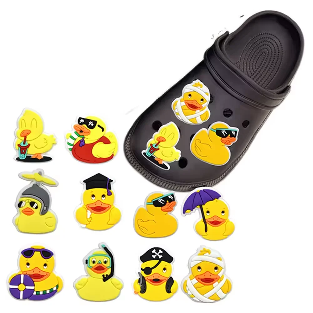 

10pcs/Set Little Yellow Duck Shoe Charm for Shoe Drnaments Sandals Accessories PVC Decorations Wrist Strap Christmas Kids Gift