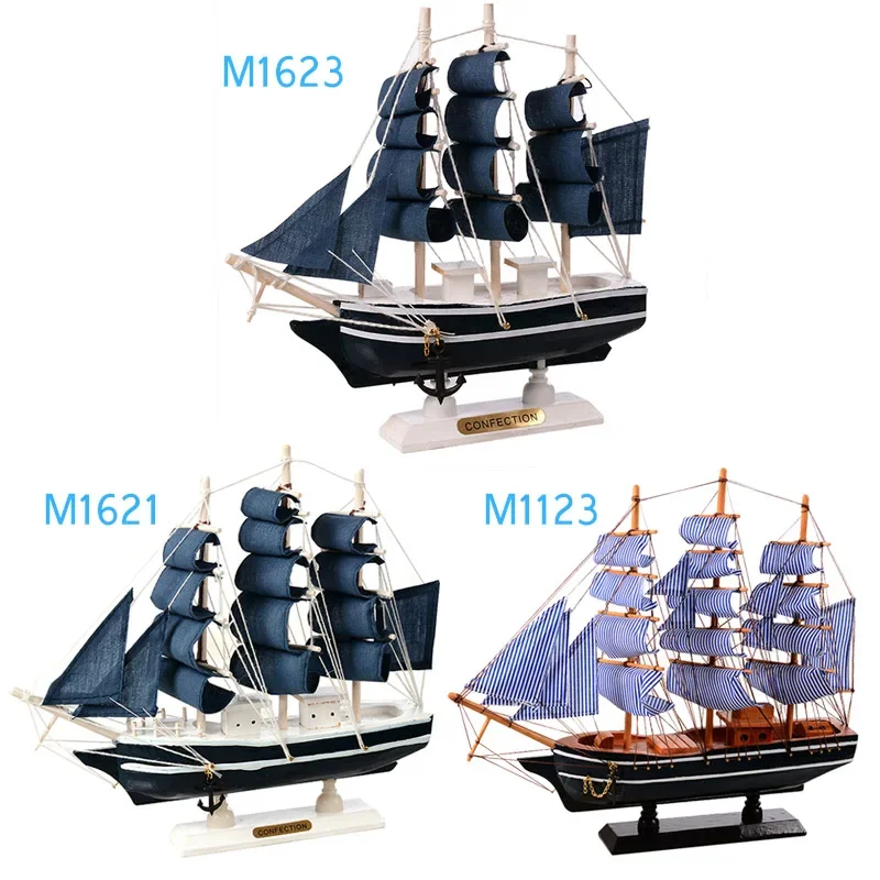 New Pirate Ship Model Wooden Sailing Ship Mediterranean Style Home Decoration Handmade Carved Nautical Boat Model Gift Figurines
