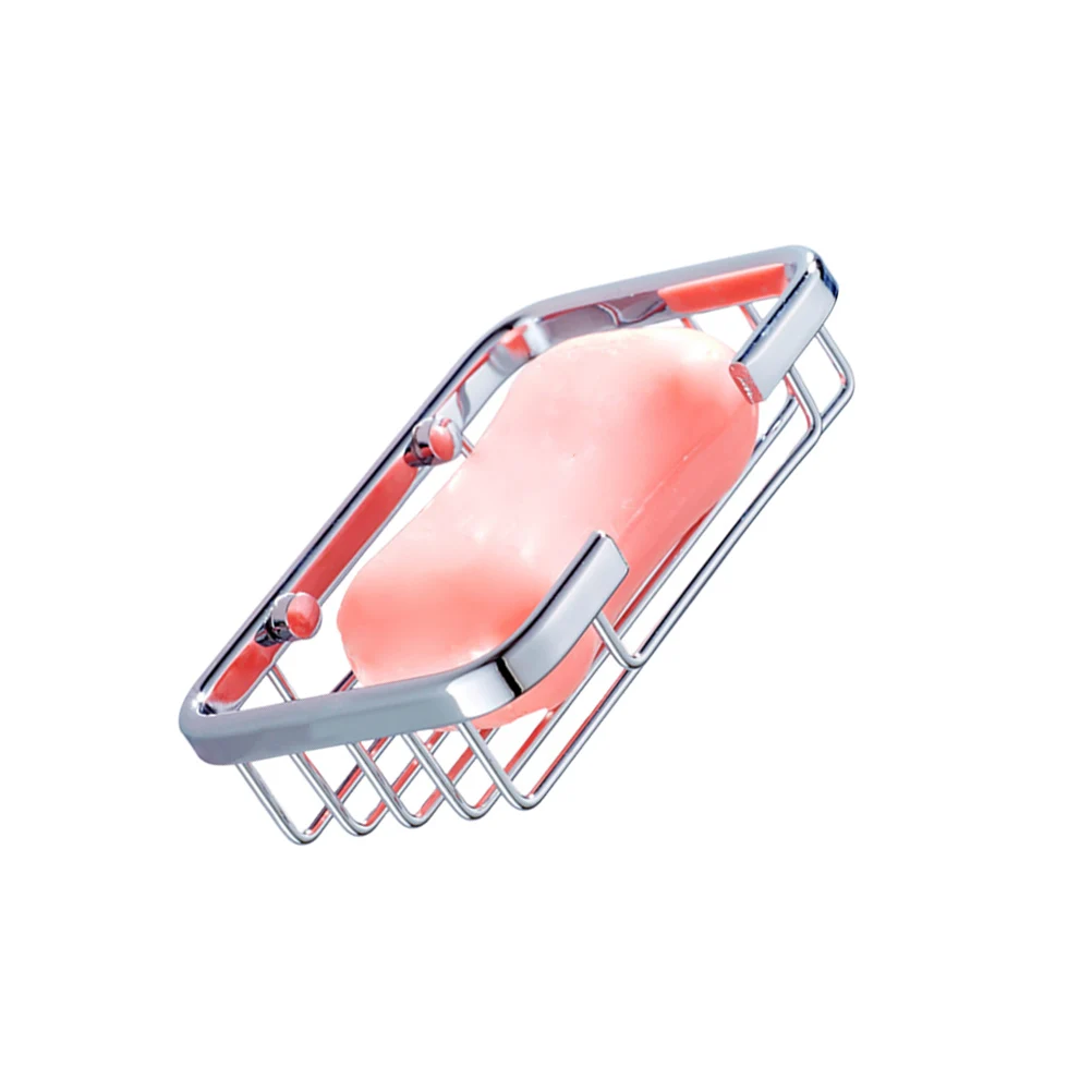 

Stainless Steel Soap Dish Wall-Mounted Holder Silver Decorative Design Draining Effect Bathroom Kitchen Counter Top