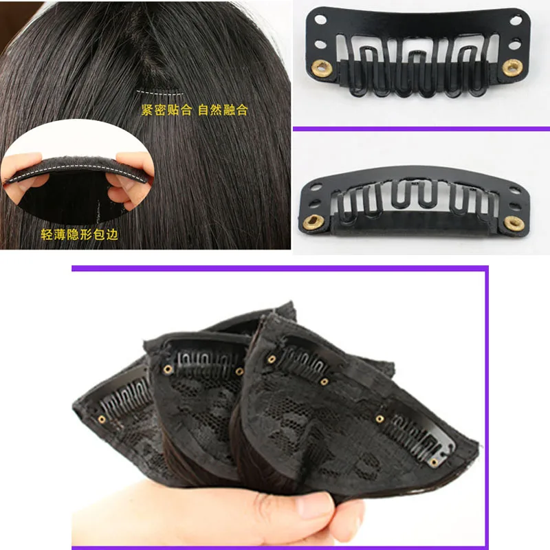   여성용 3피스 인비저블 클립인 가발 연장, 인조 모발 합성 롱 스트레이트 여성용 인비저블 패치