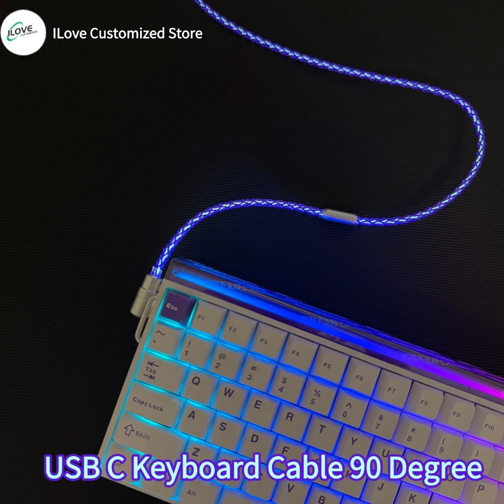 USB C كابل لوحة المفاتيح 90 درجة زاوية واحدة كريستال النحاس توهج كابل لوحة المفاتيح دعم 8k ل AULA HERO 68HE 80HE #2