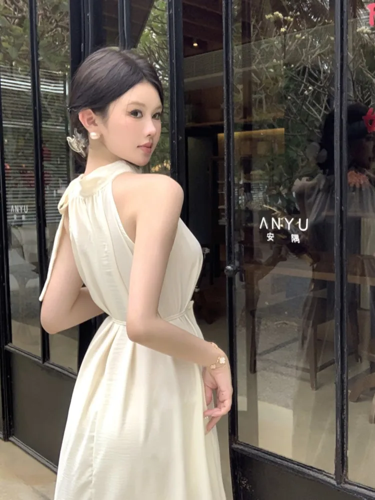 Élégant français licou femmes robes de soirée Chic épaules nues à lacets fête d'anniversaire robe mi-longue femme décontracté robes vêtements