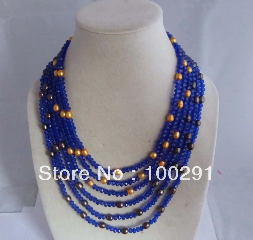 6 rows  dark blue crystal necklace