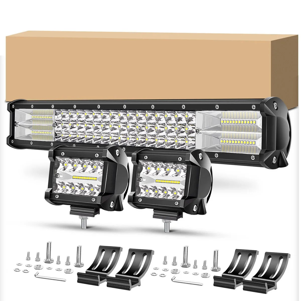 20Inch Spot Flood Combo Led Light Bar and 2PCS 4Inch LED Pods Fog Lights for Jeep Wrangler Boat Truck Tractor Trailer Off-Road