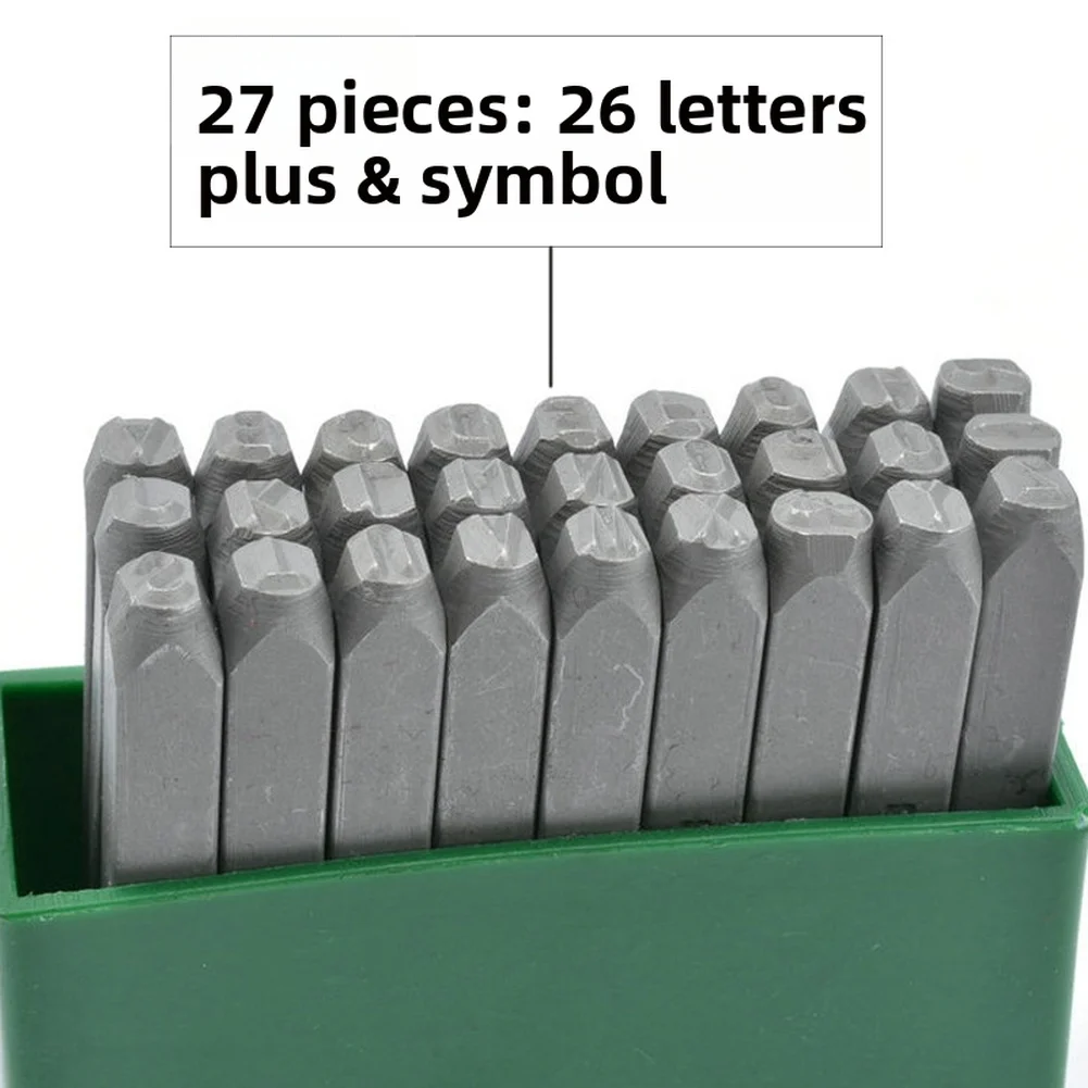 27PC Steel Letter Number Punch Set Flat Head Metal Stamps 3mm 4mm 5mm 6mm 8mm for Industrial Engineering and DIY Projects