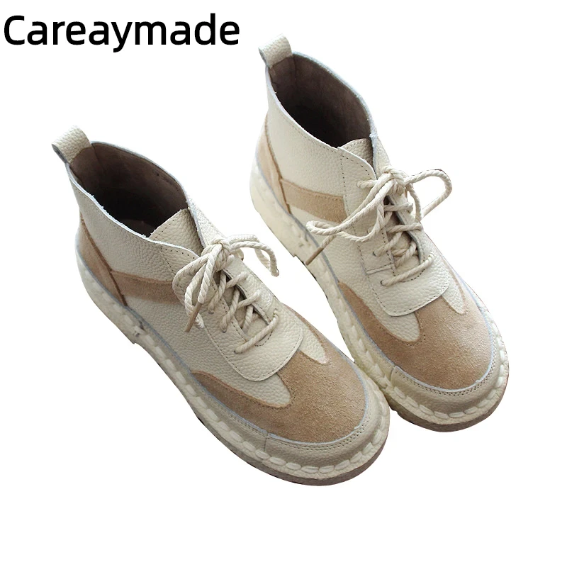 Careaymade-Genuine Leather Original handmade women's shoes,literary art retro Casual fltas boots,flannel warmth snow Ankle boots