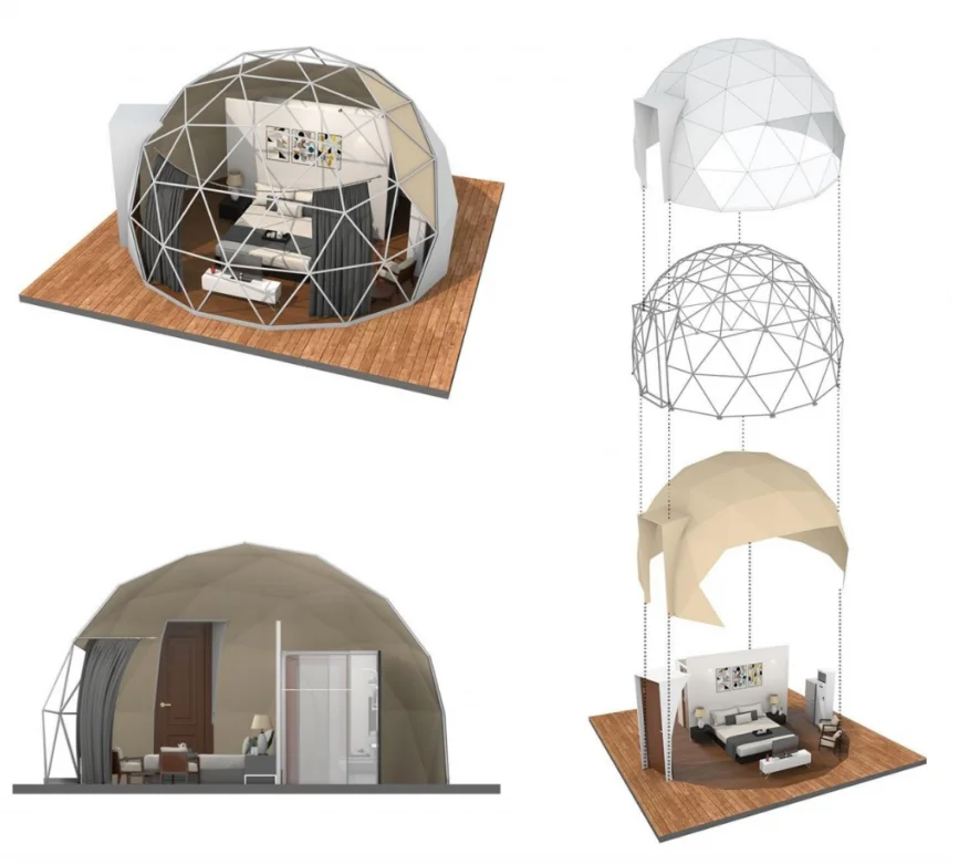 4 Season Insulated Geo Dome Tent 7m UV Resistant PVC Fabric Glass Window Mountain Resort House