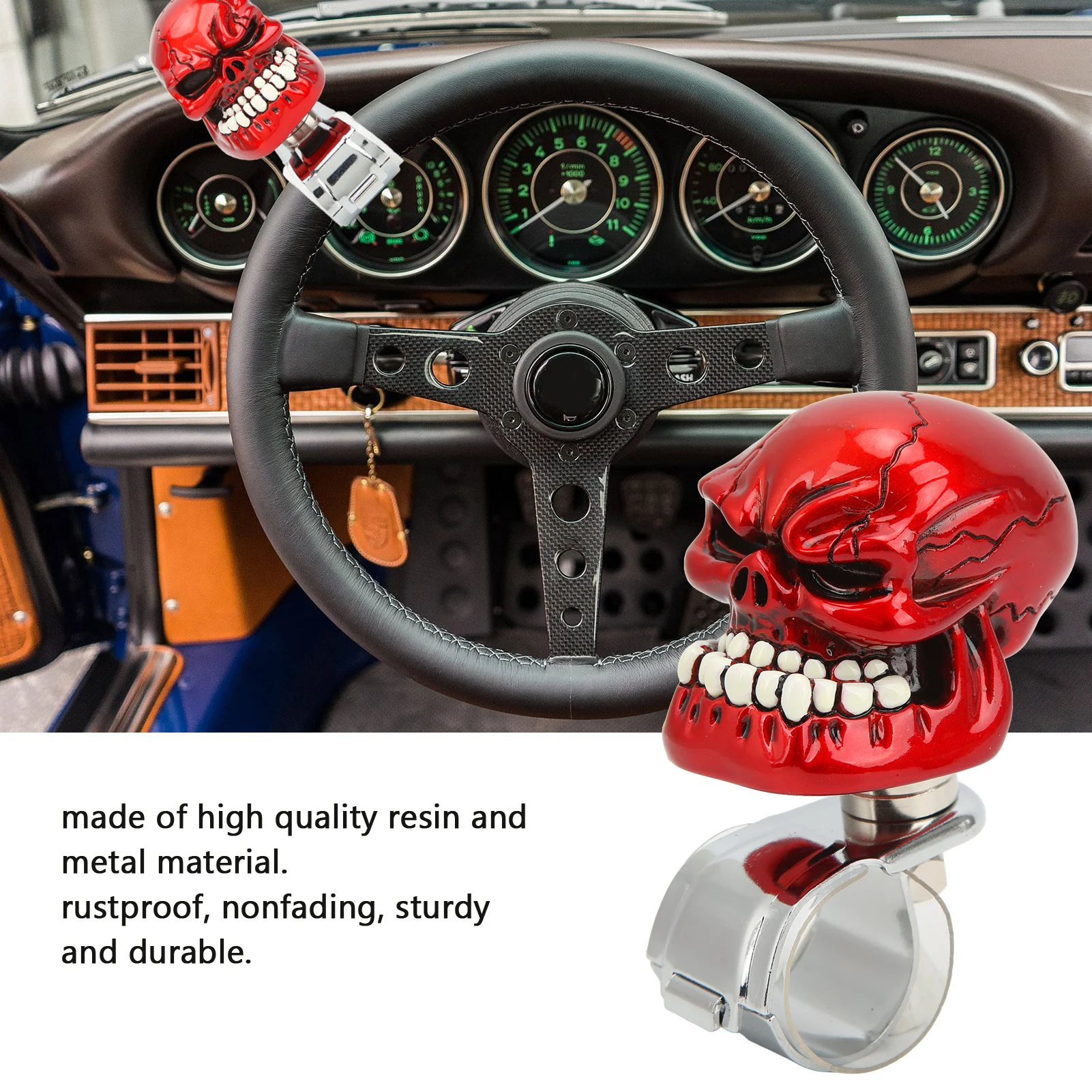 Skull Steering Wheel Knob Spinner Suicide Power Handle for Cars Trucks Tractors Boats Steering Wheel Skull Steering Wheel Knob view 2