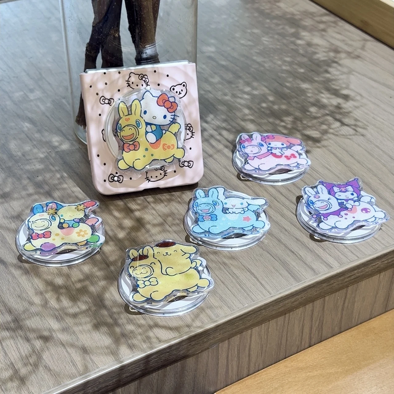 Cute Cartoon Pony Magnetic Phone Grip For Hello Kitty Melody Cinnamoroll For Magsafe Glitter Foldable Desk Smartphone Accessory