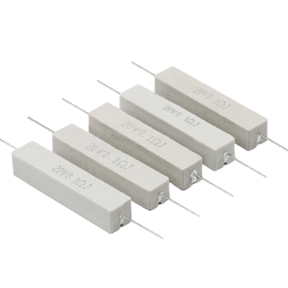 8Pcs 20W Resistenza di Cemento 5% 0.1R 0.22R 0.47R 0.5R 1R 2R 5R 10R 1K 2K 5.1K 10K 20K 30K 100K ohm Resistenza del Cemento Ceramica