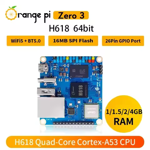 New Orange Pi Zero3 1G 1.5GB 2GB 4GB RAM Allwinner H618 64 bit USB2.0 WiFi5 + BT 5.0 Gigabit LAN Port Mini PC Open Source Board