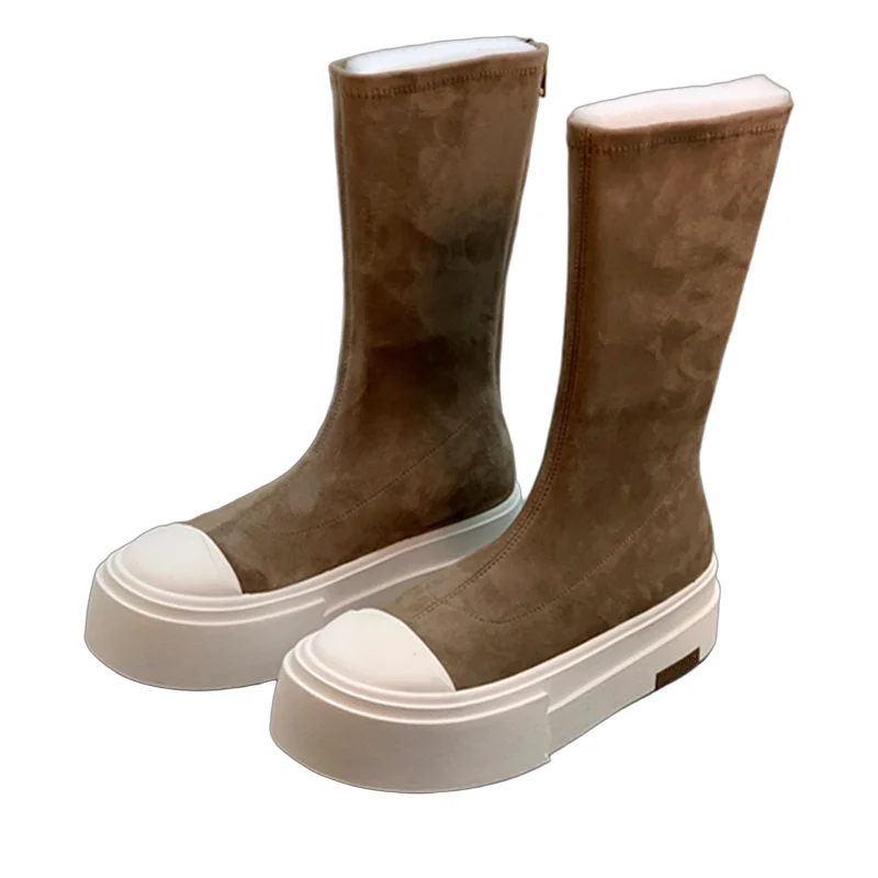 Marchitas 2026 moda minimalista Blogger botas a media pantorrilla para mujer Otoño e Invierno Retro contraste Color botas elásticas para mujer