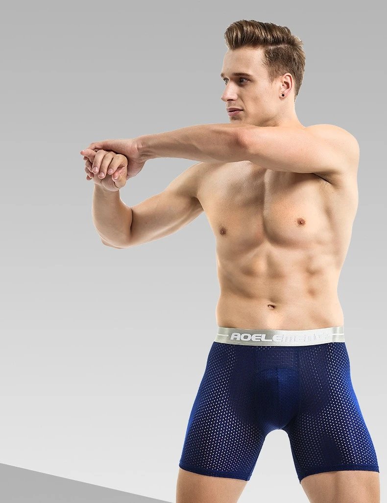 New Ice Silk Mesh Sports Boxers For Men: Running, 5-Inch Length, Extended Fit, Gym, Abrasion-Resistant, Extended-Length Boxers