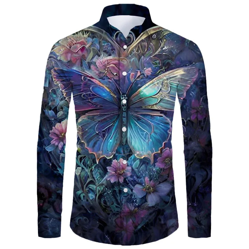 

Butterfly Animel Printed Long Sleeved Shirt 3D Owl Print Autumn Long Sleeved Men Street Clothing Outdoor Casual Long Sleeved Top