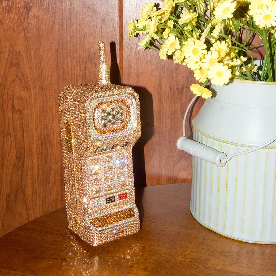 

Женская модная креативная сумка через плечо в форме телефона, роскошная инкрустированная бриллиантами золотая сумка, мини-сумка через плечо с металлической цепочкой, вечерняя сумка